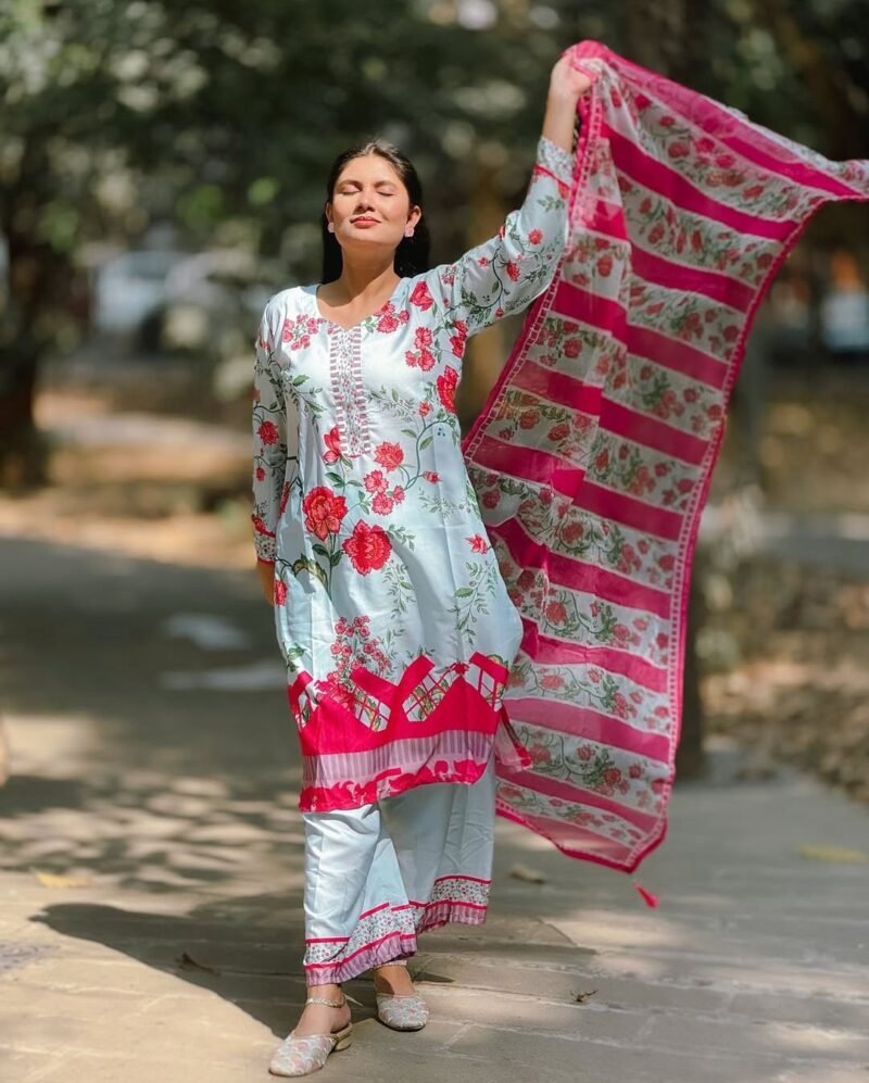 Premium Quality Silk Digital Print Three Piece