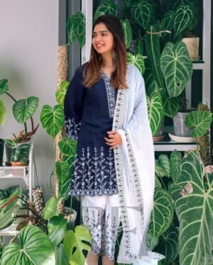 Premium Soft Cotton Embroidery Three Piece