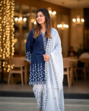 Premium Soft Cotton Embroidery Three Piece