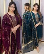 Premium Georgette Embroidered Four-Piece Set