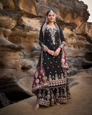 Luxury Fox Georgette Embroidery Three Piece Set