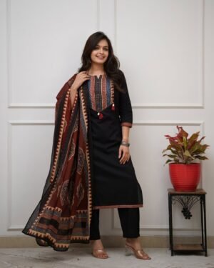 Premium Cotton Three Piece Set with Digital Print Dupatta