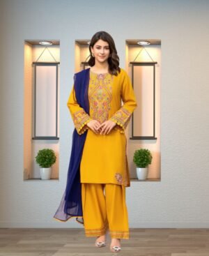 Premium Quality Soft Cotton Sequence Embroidery Three Piece