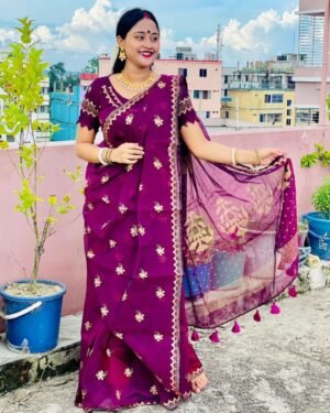 Semi Moslin Sharee with Blouse Piece