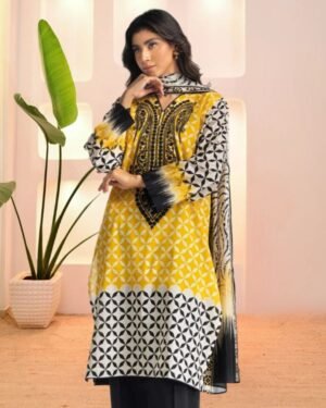 Premium Digital Print Three Piece Set with Lace Detail