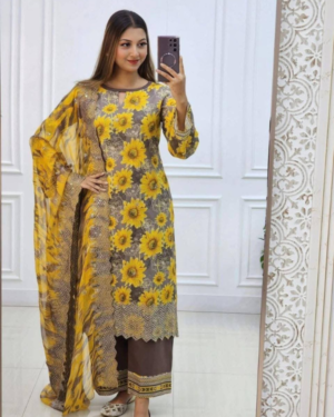 Premium Digital Printed 3-Piece Set with Elegant Laser Work