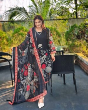 Premium Jorjet Three Piece – Elegant Floral Story