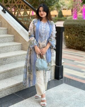 Digital Print Lace Work Ready-Made Three Piece