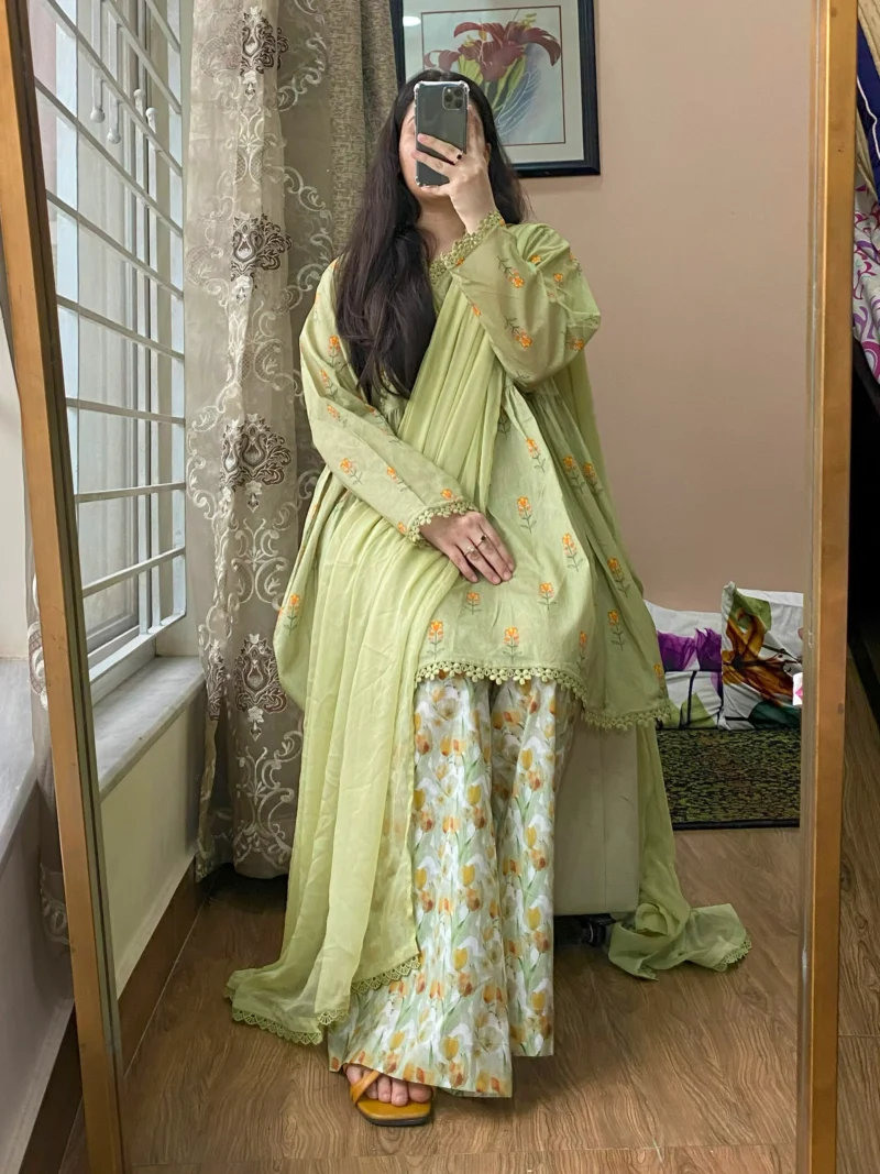 Premium Lawn Short Printed Frock & Plazo Set