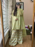 Premium Lawn Short Printed Frock & Plazo Set