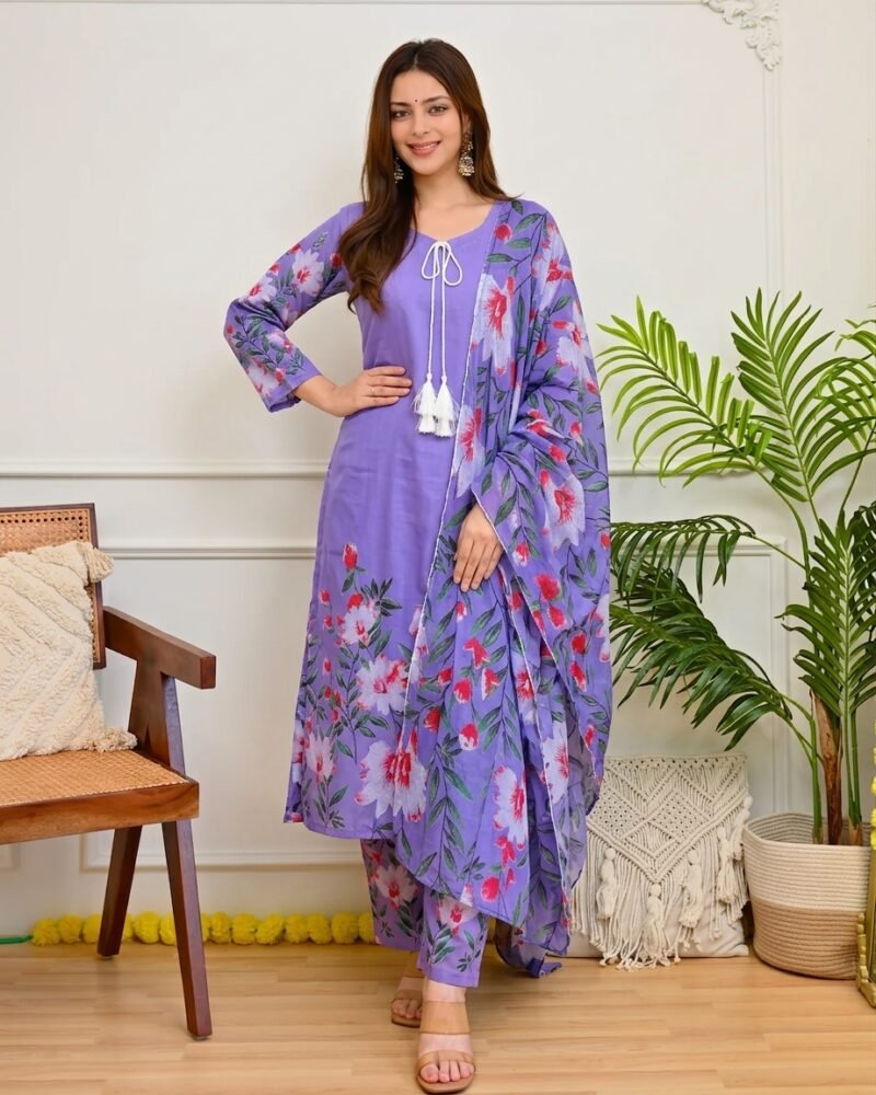 Elegant Screen Printed Three Piece | AC Cotton Collection