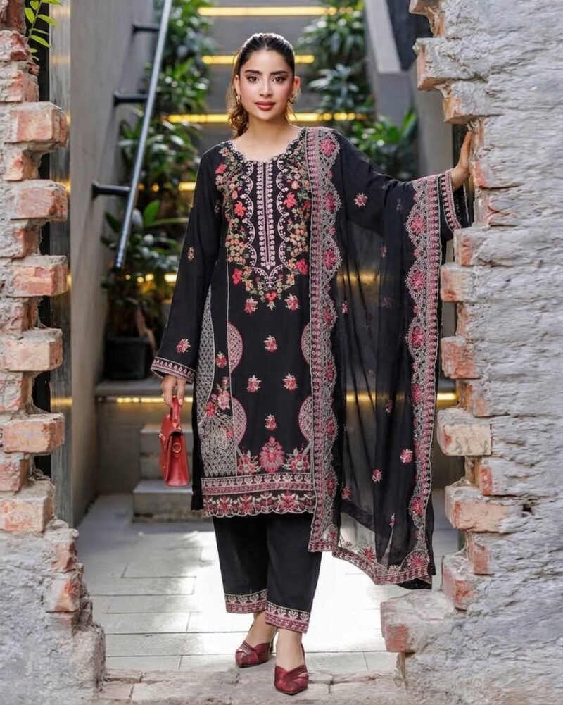 Premium Aganur Inspired Embroidery Readymade Three Piece