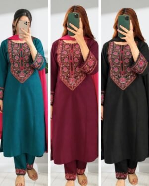 Premium Embroidered Cotton Three Piece