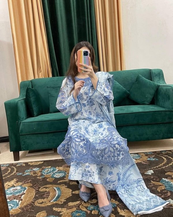 Premium Embroidered Cotton Three Piece