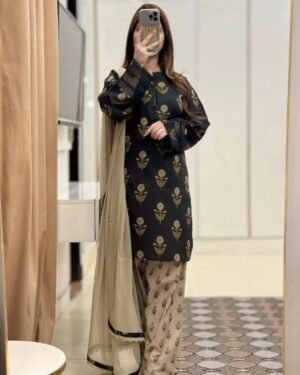 Premium Floral Digital Print Three Piece with Lace Work