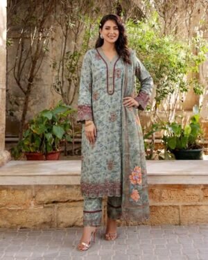 Premium Laser Cut Embroidered Readymade Three Piece
