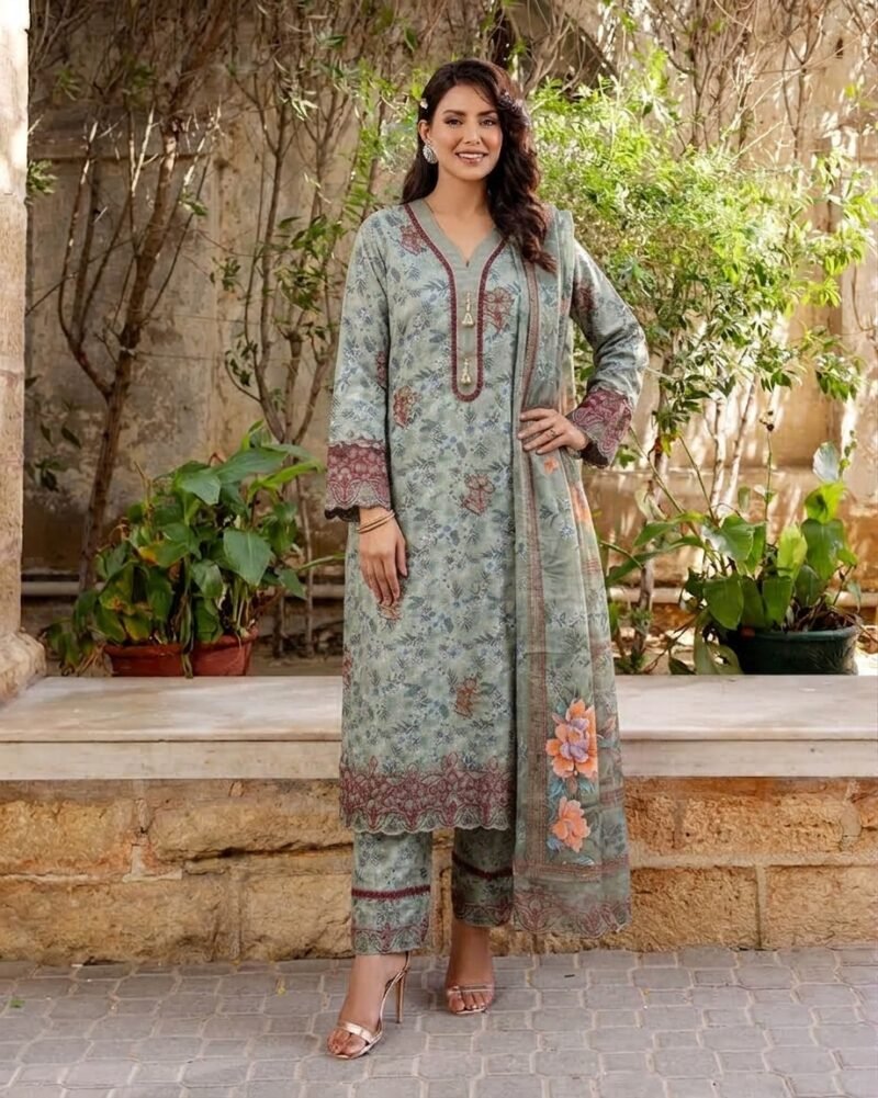 Premium Laser Cut Embroidered Readymade Three Piece