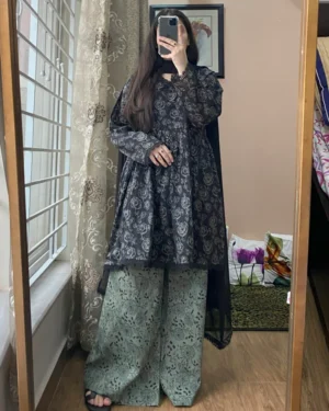 Premium Lawn Short Printed Frock & Plazo Set