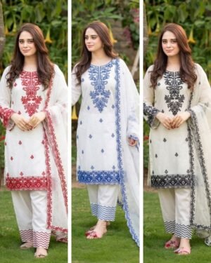 Premium Luxury Embroidered Readymade Three Piece