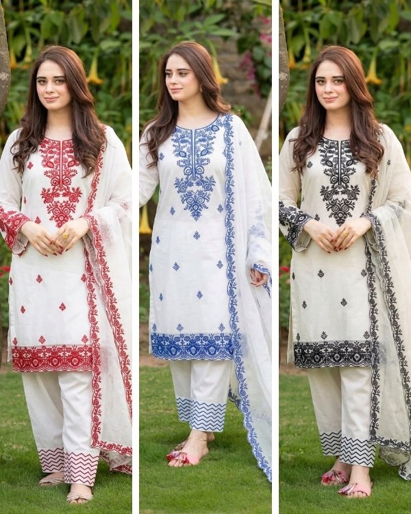 Premium Luxury Embroidered Readymade Three Piece