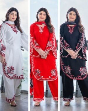 Premium VIP Linen Embroidery Three Piece with Digital Print Dupatta