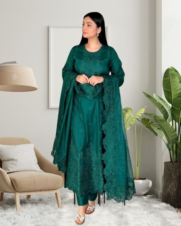 Premium Soft Cotton Embroidery Three Piece
