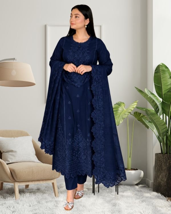 Premium Soft Cotton Embroidery Three Piece