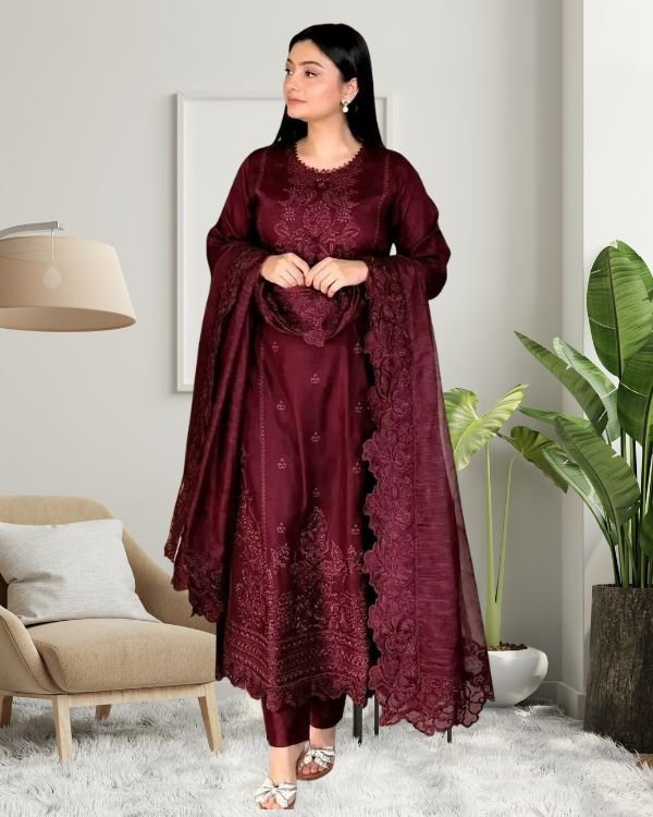 Premium Soft Cotton Embroidery Three Piece