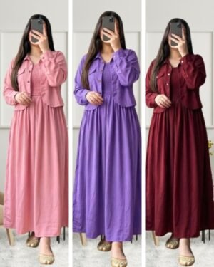 Premium Stylish Smocking Gown with Matching Jacket 2-Piece Set